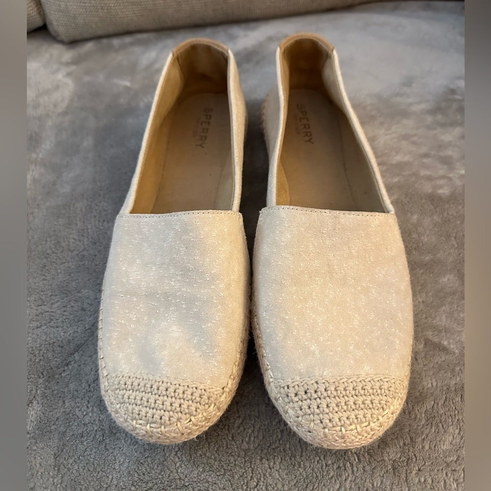 Sperry Womens Sunset Skimmer Linen Slip On Espadrilles in Ivory - Size 8.5